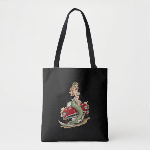Tote Bag Voluptuous Blonde Mermaid on Red Vintage Car – Fan
