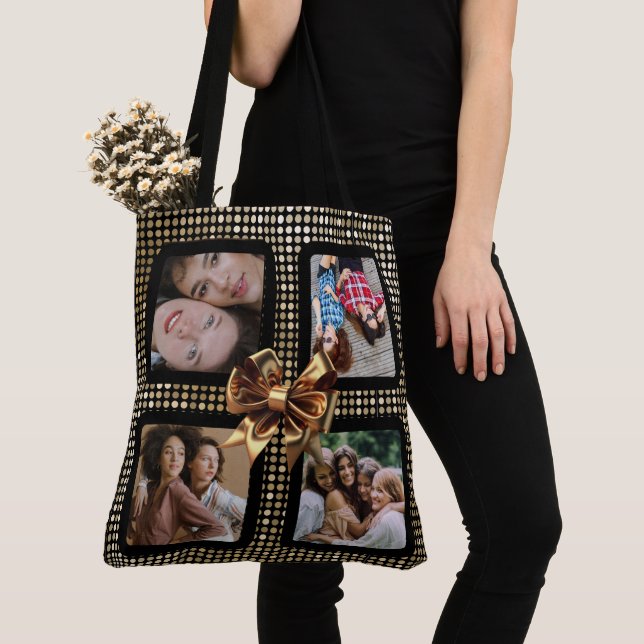 Tote Bag VOS PHOTOS collage personnalisé modèle arc doré (De près)