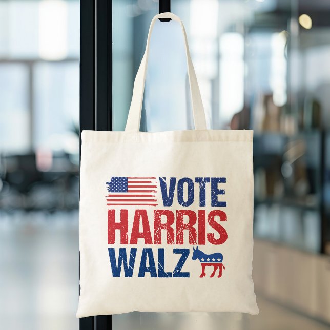 Tote Bag Vote Harris Walz Democrat Donkey American Flag (Créateur téléchargé)