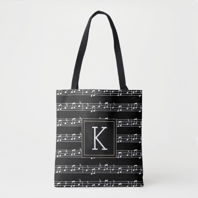 Tote Bag Votre initiale | Notes musicales (Devant)
