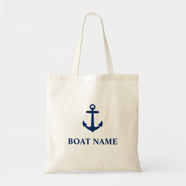 Tote Bag Votre nom de bateau Ancre bleue (Devant)
