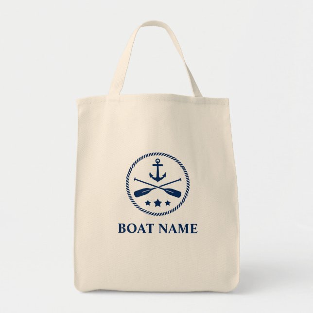 Tote Bag Votre nom de bateau Ancre et aviron Épicerie écolo (Devant)