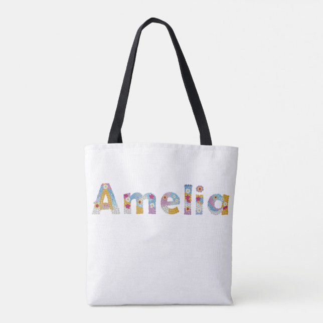 Tote Bag Votre nom en lettres florales artistiques / Amelia (Dos)