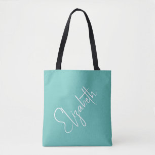 Tote Bag Votre nom ici Turquoise & rose double face Script