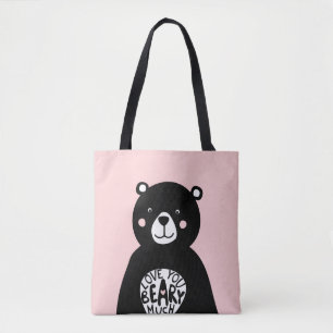 Tote Bag Vous aimez Beary Much Hear Bear Rose Noir Fille