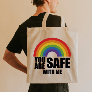 Tote Bag Vous êtes en sécurité avec moi Fierté LGBTQ Arc-en