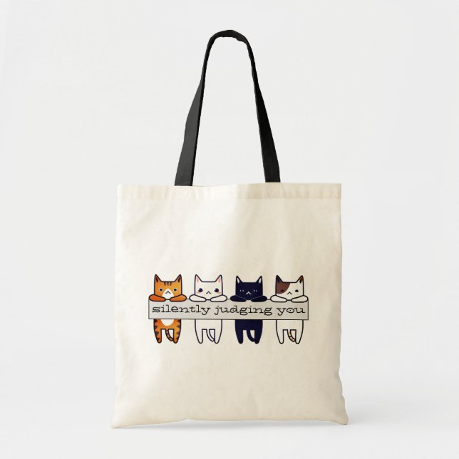 Tote Bag "Vous jugez en silence" chats kawaii traînant (Devant)