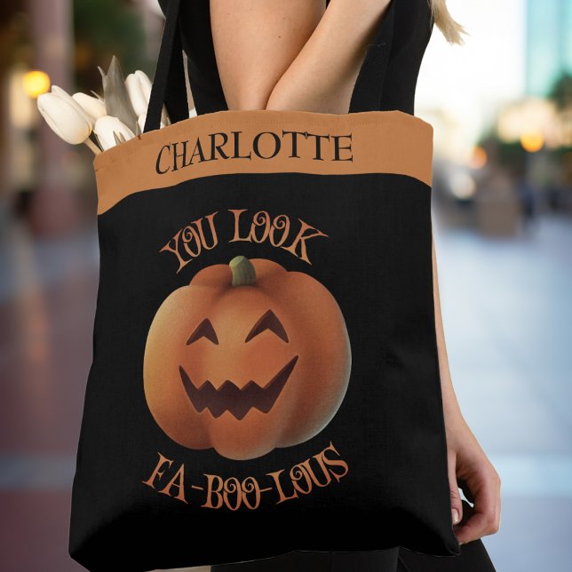Tote Bag Vous Regardez L'Halloween Personnalisé Fa-Boo-Lous (You Look Fa-Boo-Lous Personalized Halloween Tote Bag - Just add your name!)