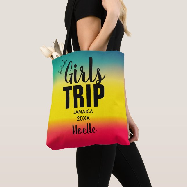Tote Bag Voyage de filles avec Couronne Année et nom Vert J (De près)