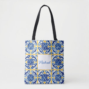 Tote Bag Voyage Estival Carrelage Jaune Et Bleu