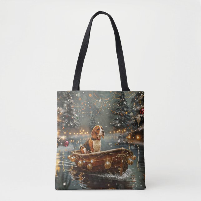Tote Bag Voyage festif de Noël beagle (Devant)