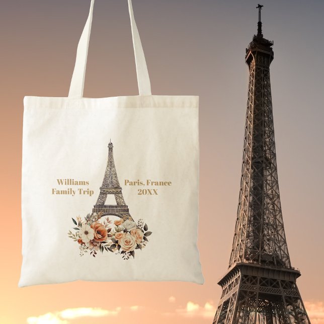 Tote Bag Voyage sur mesure à Paris Tour Eiffel Floral (Créateur téléchargé)