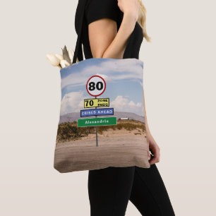 Tote Bag Voyage sur route 80e anniversaire Signes amusants 