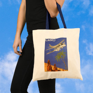 Tote Bag Voyage Vintage au Caire, Égypte, Avion Biplan