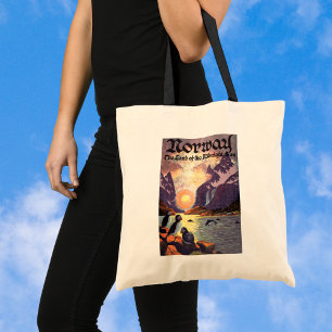 Tote Bag Voyage Vintage, Norvège Terre du Soleil de Minuit