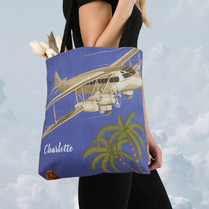 Tote Bag Voyage Vintage vers Le Caire, Égypte, Avion Biplan