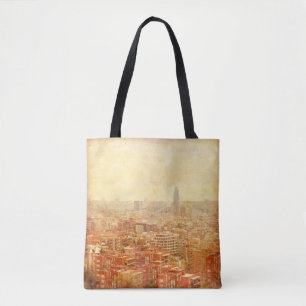 Tote Bag Vue de Barcelone en grunge et style rétro. barce