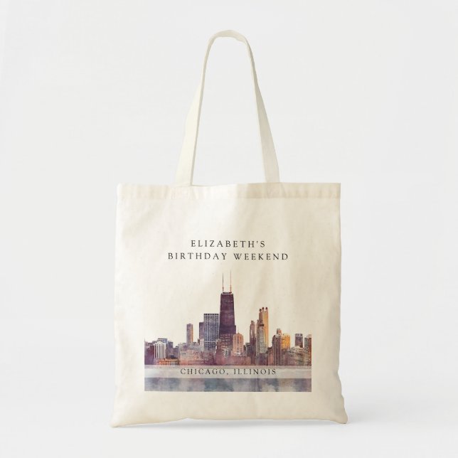 Tote Bag Vue de Chicago aquarelle week-end d'anniversaire (Devant)