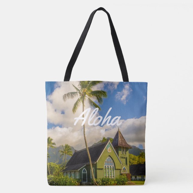 Tote Bag Waioli Hui'ia Church, Hanalei, Hawaiian Beach Bag (Devant)
