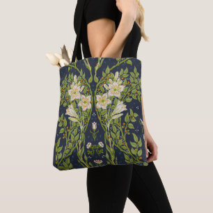 Tote Bag Walter Crane Vintage Marine Blanc Motif Lys