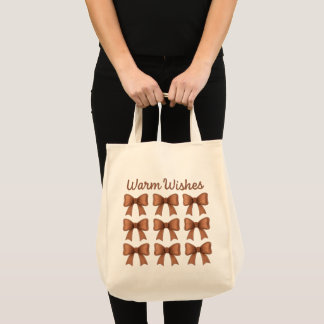 Tote Bag Warm Wishes Brown Bows Coquette Cottagecore Gift