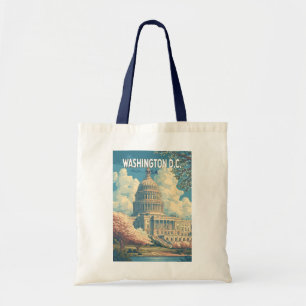 Tote Bag Washington DC Capitol Travel Art Vintage