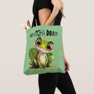 Tote Bag Watcha Do ? Funny Curious Frog