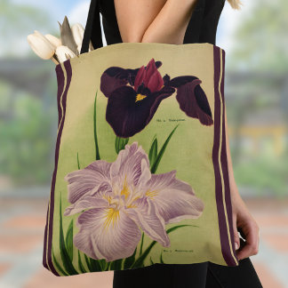 Tote Bag Water Iris Vintage Japanese Botanical Catalog Art