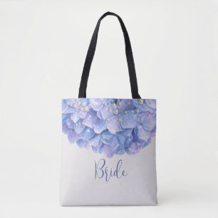 Tote Bag Watercolor Blue Hydrangea Pearl