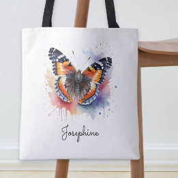 Tote Bag Watercolor Butterfly Red Admiral Custom Name 