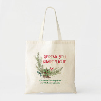 Tote Bag Watercolor Holly Berries Bouquet Christmas