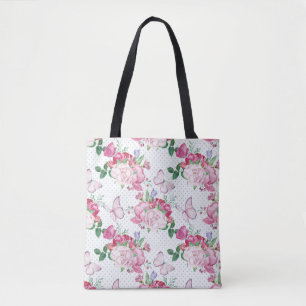 Tote Bag watercolor peony,watercolor butterfly