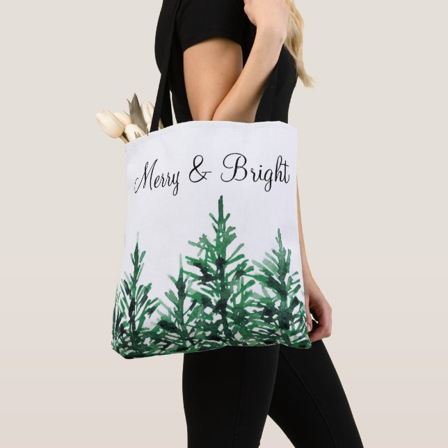 Tote Bag Watercolor Pine Trees   (De près)