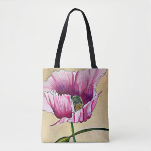 Tote Bag Watercolor pink poppy art flower
