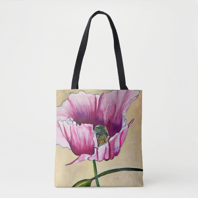Tote Bag Watercolor pink poppy art flower (Devant)