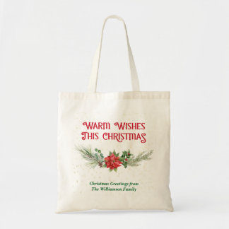 Tote Bag Watercolor Poinsettia Holly Bouquet Christmas