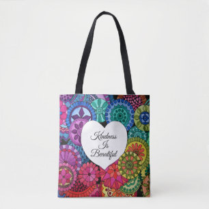Tote Bag Watercolor Rainbow Mandala With Heart