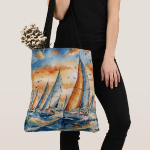Tote Bag Watercolor Sailboat Regatta
