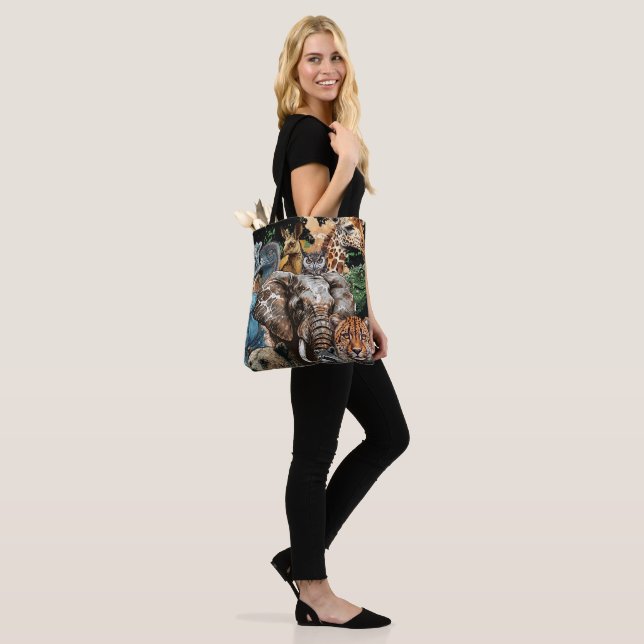Tote Bag Watercolor Wildlife Collage (Sur le modèle)