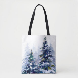 Tote Bag Watercolor winter forest Christmas tree