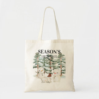 Tote Bag Watercolour Snowmen Scene 