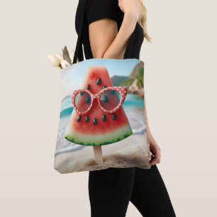 Tote Bag Watermelon Popsicle portant des lunettes de soleil
