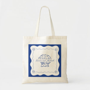 Tote Bag Wavy Coastal Modern Navy Mariage bleu Bienvenue