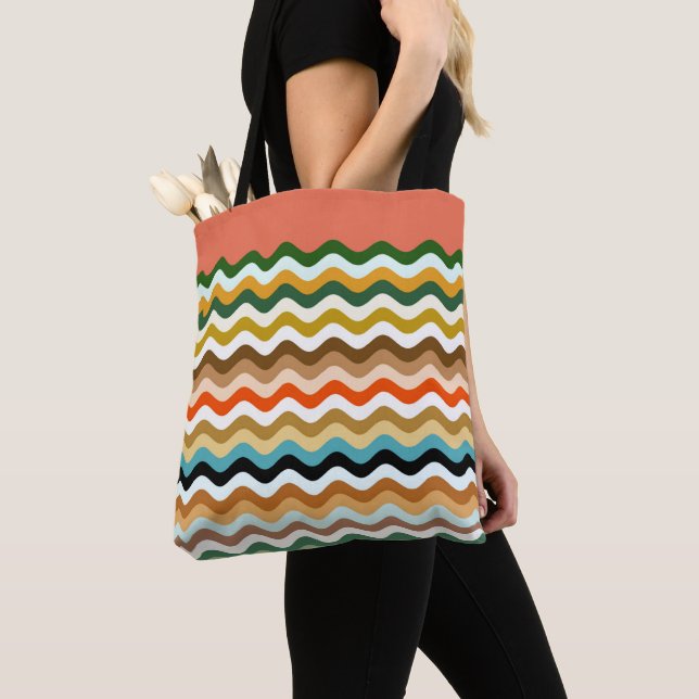 Tote Bag Wavy Zigzag Multicolor Motif (De près)