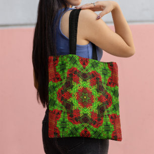 Tote Bag Weaver Mandala vert et rouge