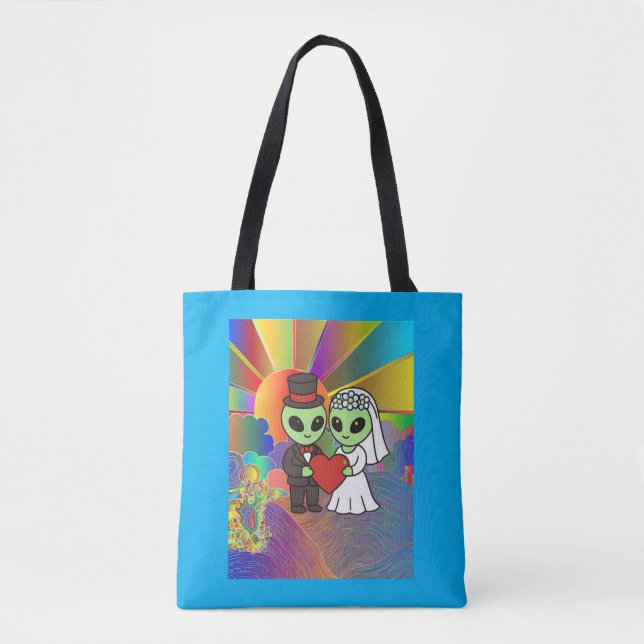 Tote Bag Wedding Gift Alien Bride and Groom Psychedelic  (Devant)