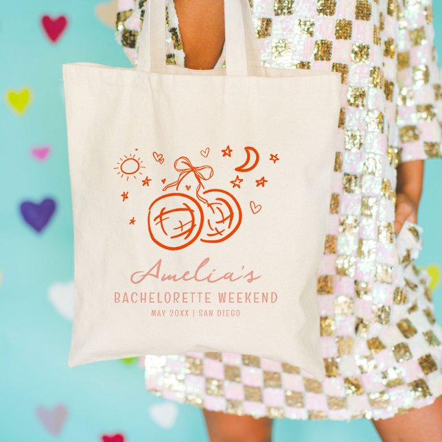 Tote Bag Week-end enterrement de vie de jeune fille disco c (Pink and red bachelorette party icon illustrations market tote bag.)
