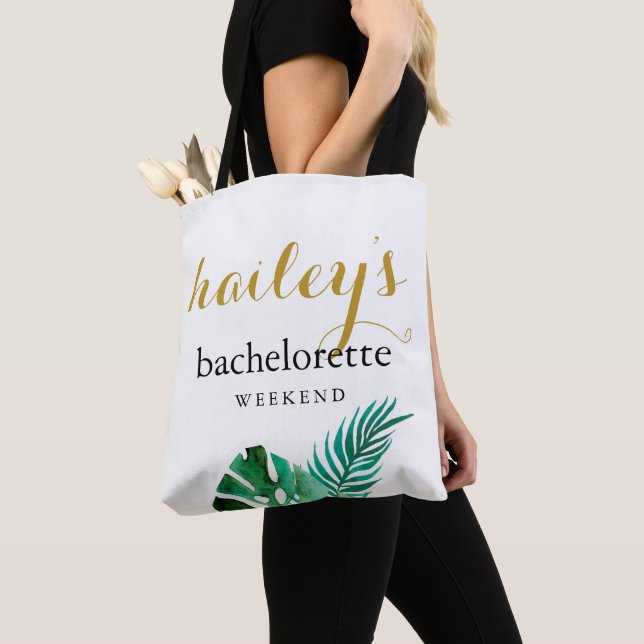 Tote Bag Week-end moderne Palms Bachelorette avec nom (De près)