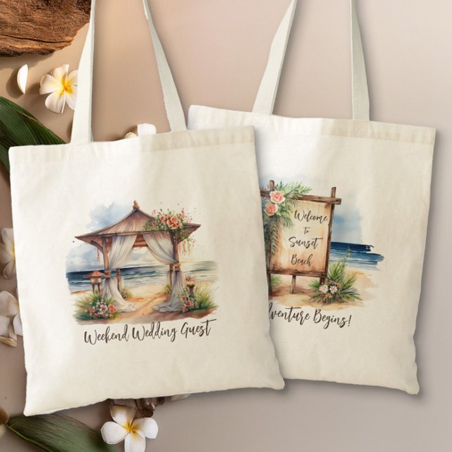 Tote Bag Weekend Beach Wedding Accueil personnalisé (Weekend Wedding Guest Welcome Bag from the Sunset Beach Wedding Collection by Darling & May)