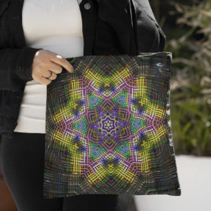 Tote Bag Weer Mandala jaune rose et vert